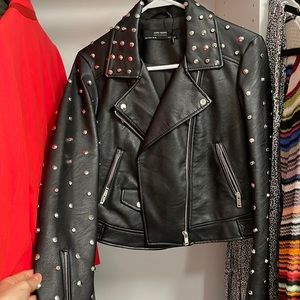 Zara Leather Jacket w/ Skull Embroidery & Studs